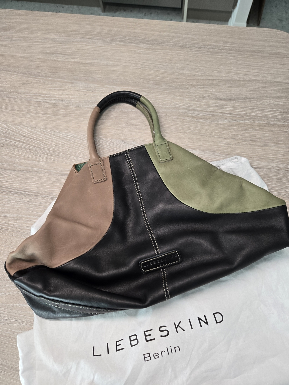 Liebeskind Black, Olive & Taupe Colorblock Leather Tote